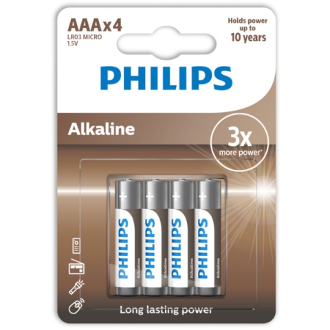 ΑΛΚΑΛΙΚΕΣ ΜΠΑΤΑΡΙΕΣ AAA PHILIPS LR03 1.5V 4τεμ
