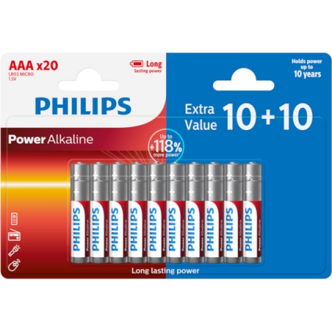 ΑΛΚΑΛΙΚΕΣ ΜΠΑΤΑΡΙΕΣ AAA POWER PHILIPS LR03 1.5V 10+10τεμ
